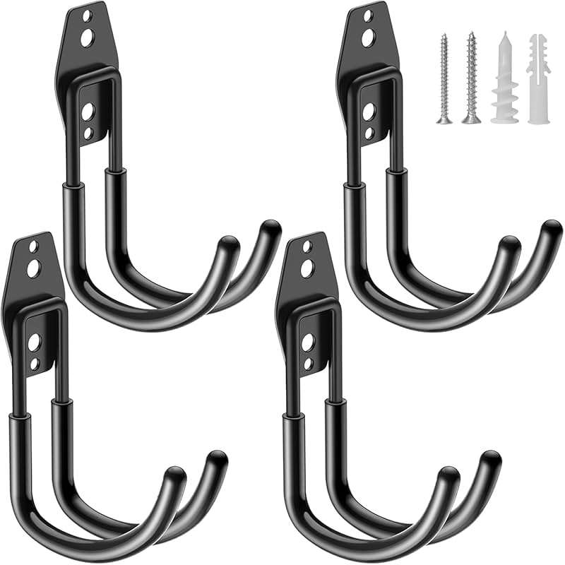 HUPBIPY Heavy Duty Garage Hooks 4 Pack, J Shaped Hanger, Wall Mounted Storage System, Power and Garden Tool Organizer, for Hanging Ladders, Bikes Tires, Hose, Bulk Items - Image 1