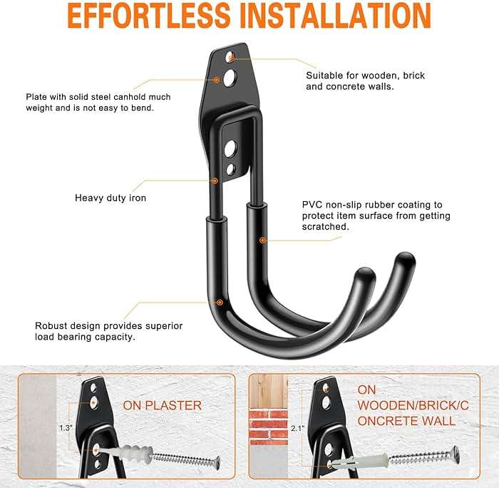 HUPBIPY Heavy Duty Garage Hooks 4 Pack, J Shaped Hanger, Wall Mounted Storage System, Power and Garden Tool Organizer, for Hanging Ladders, Bikes Tires, Hose, Bulk Items - Image 3