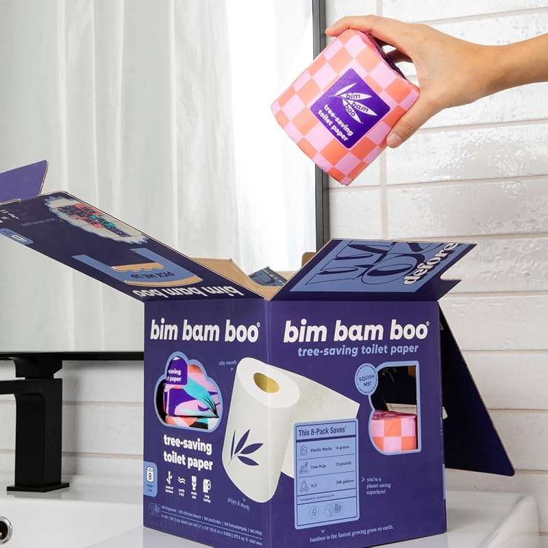 Bim Bam Boo Bamboo Toilet Paper 2 Ply - Sustainable Toilet Tissue - 8 Double Rolls, 320 Sheets Per Roll - Septic Safe - Plastic Free - Image 7