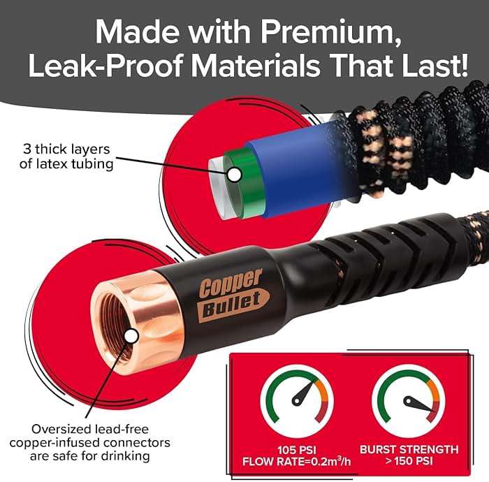 Pocket Hose 75 FT Copper Bullet Expandable Garden Hose w/10 Pattern Thumb Spray Nozzle AS SEEN ON TV 650psi 3/4 in Patented Lead-Free Ultra-Lightweight Solid Copper Anodized Aluminum - Image 5