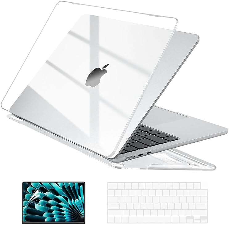 EooCoo Case Compatible with MacBook Air 15 inch M5 2026 2025-2023 Release M4 M3 M2 Model A3448 A3241 A3114 A2941, Plastic Hard Shell Case & Keyboard Cover & Screen Protector, Crystal Clear - Image 1