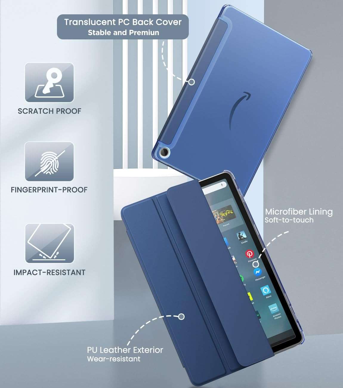 MoKo Case Fits Amazon Kindle Fire Max 11 Tablet (13th Gen, 2023 Release) 11" - Slim PU Leather Trifold Stand Cover for Kindle Fire 11 Tablet Colored Hard Back Shell with Auto Wake/Sleep, Navy Blue - Image 3