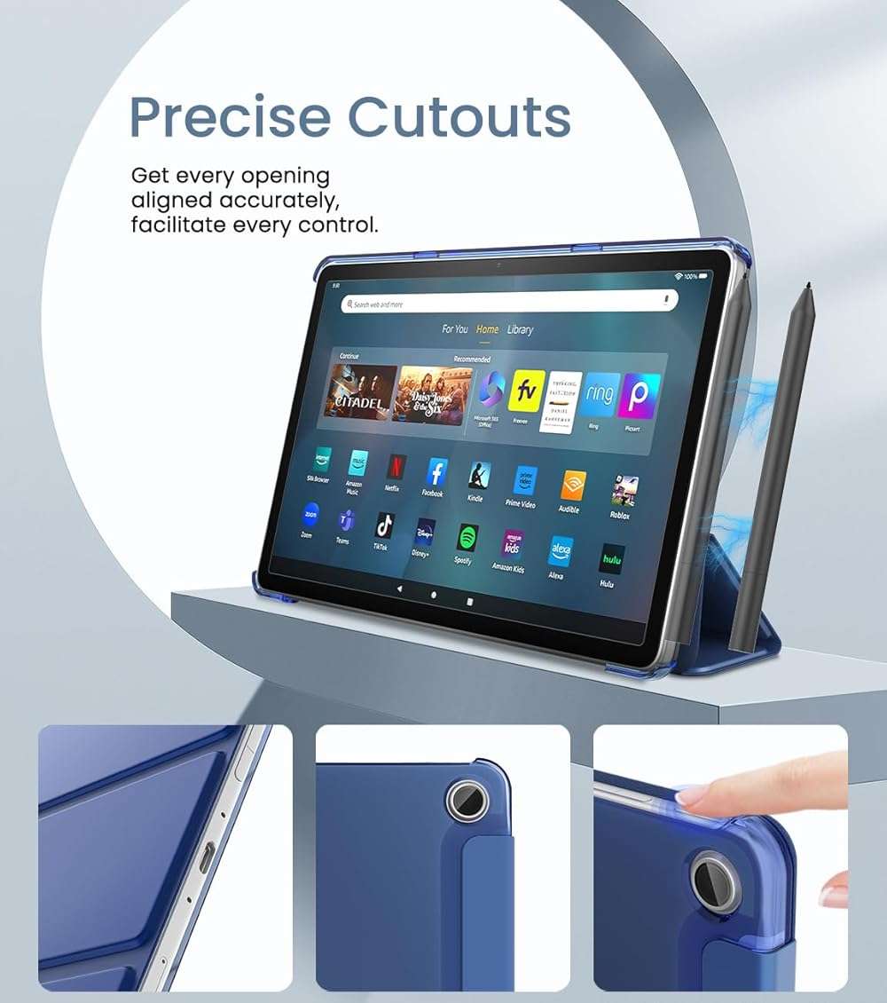 MoKo Case Fits Amazon Kindle Fire Max 11 Tablet (13th Gen, 2023 Release) 11" - Slim PU Leather Trifold Stand Cover for Kindle Fire 11 Tablet Colored Hard Back Shell with Auto Wake/Sleep, Navy Blue - Image 5