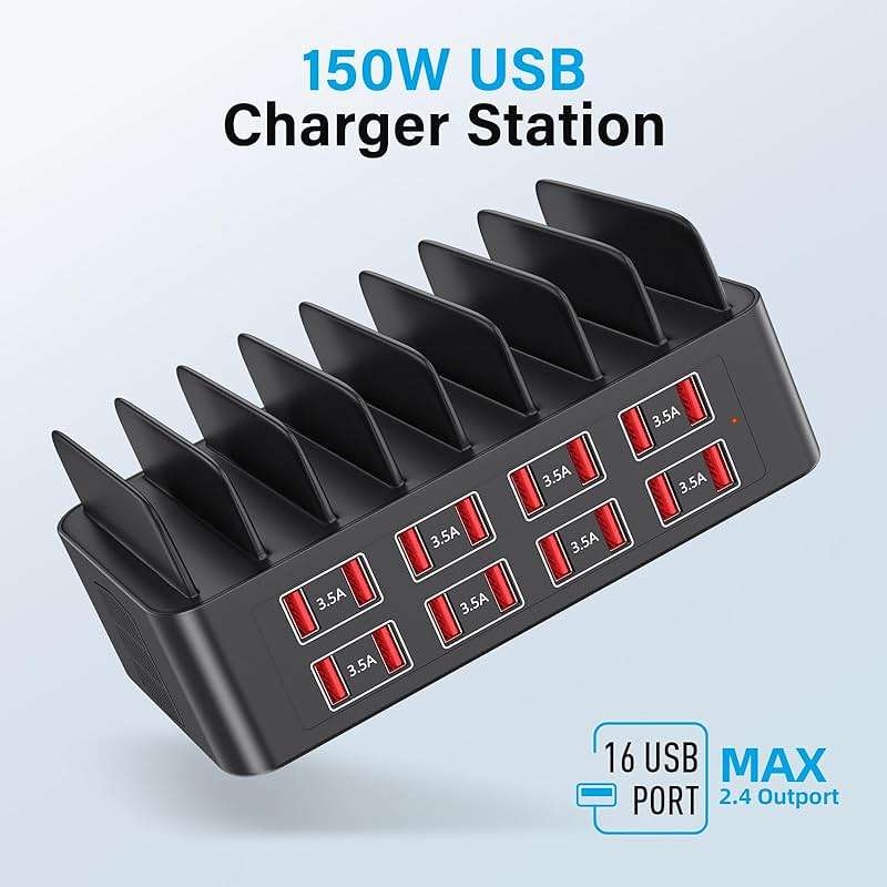Charging Station for Multiple Devices, 150W USB Charger Station with16 Fast Charging Ports, Ipad Charging Station for Apple Devices Fire Tablets iPhone Samsung Android - Image 2