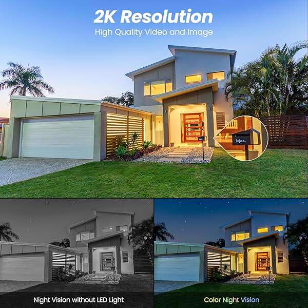 2K Cameras for Home Security-2.4G WiFi Outdoor Camera Wireless Solar/Battery Powered with solar panel, 360° Viewing, AI Human Detection, Color Night Vision, with SD Storage, Works with Alexa(2 Pack) - Image 4