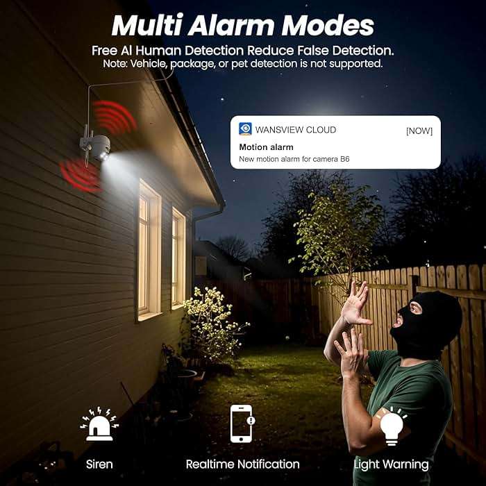 2K Cameras for Home Security-2.4G WiFi Outdoor Camera Wireless Solar/Battery Powered with solar panel, 360° Viewing, AI Human Detection, Color Night Vision, with SD Storage, Works with Alexa(2 Pack) - Image 6