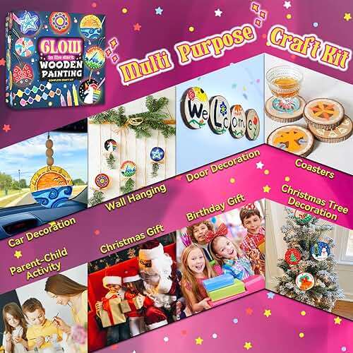 klmars Kids Wooden Painting Kit-Glow in The Dark-Arts & Crafts Gifts for Boys Girls Ages 5-12-Craft Activities Kits - Creative Art Toys for 5, 6, 7, 8, 9, 10, 11 & 12 Year Old Kids - Image 6