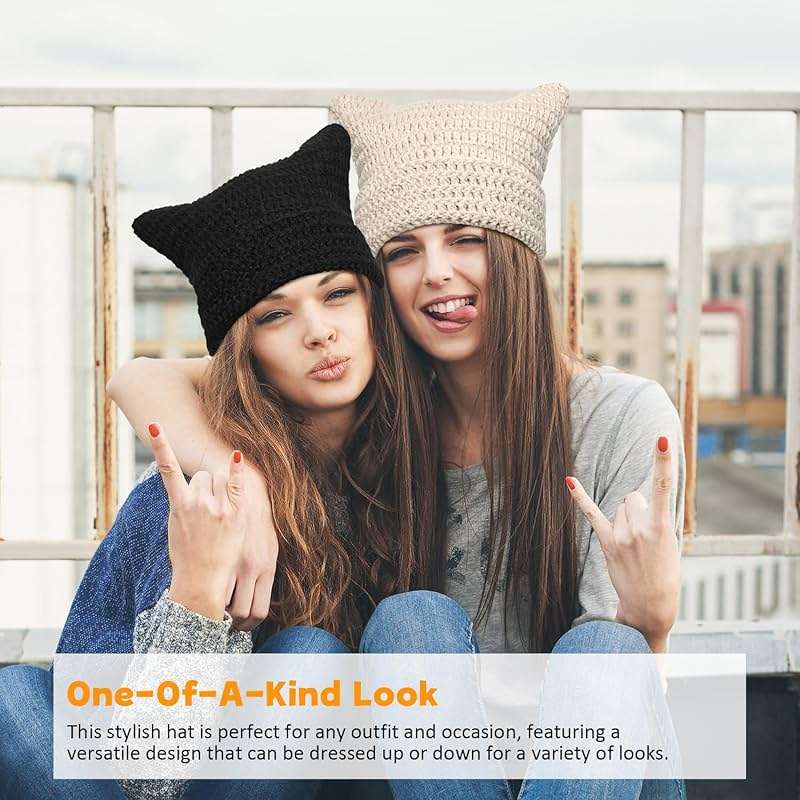 Women Beanie Warm Winter Hats, Soft Knit Lazy Beanie for Women, Women Cat Beanie，Women Fox hat, Slouchy Beanies for Women - Image 3