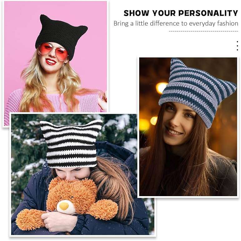 Women Beanie Warm Winter Hats, Soft Knit Lazy Beanie for Women, Women Cat Beanie，Women Fox hat, Slouchy Beanies for Women - Image 6