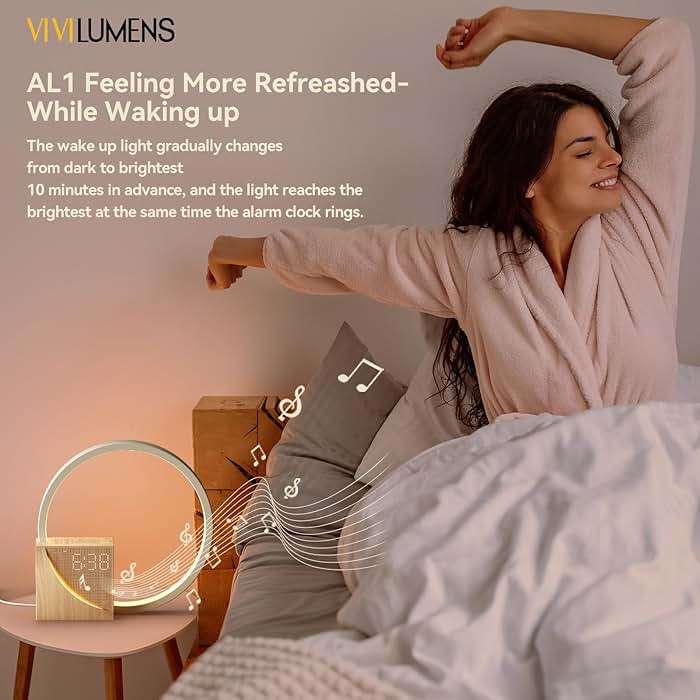 Vivilumens Sunrise Alarm Clock for Heavy Sleepers Adults, Wake-up Light, Sleep Aid 10 White Noise Sound Machines with 30/60/90 Timer, 3 Level Dimmable Touch Table Lamp with Snooze USB Charger Port - Image 2