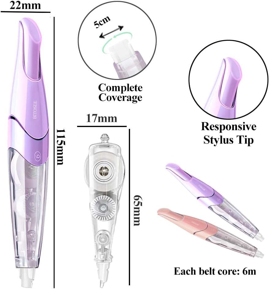 BITOSEE White Correction Tape, Retractable Refillable Correction Tape, With Smooth Pull Out Tape Applicator, Aesthetic Cute Correction Pen for Office Supplies - Image 2