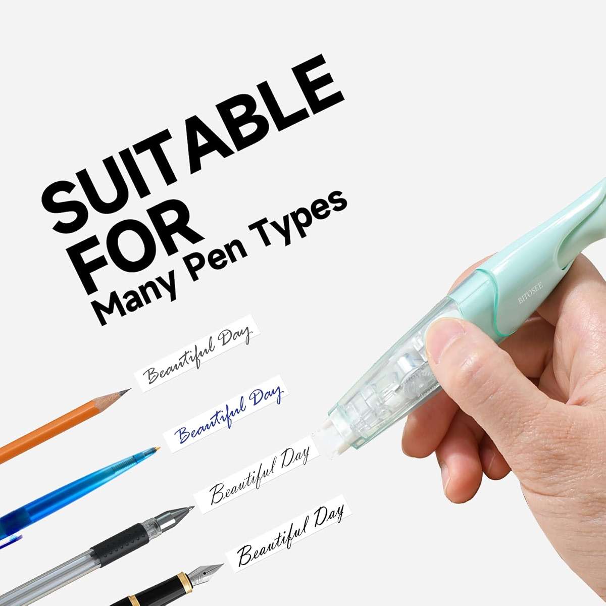 BITOSEE White Correction Tape, Retractable Refillable Correction Tape, With Smooth Pull Out Tape Applicator, Aesthetic Cute Correction Pen for Office Supplies - Image 4