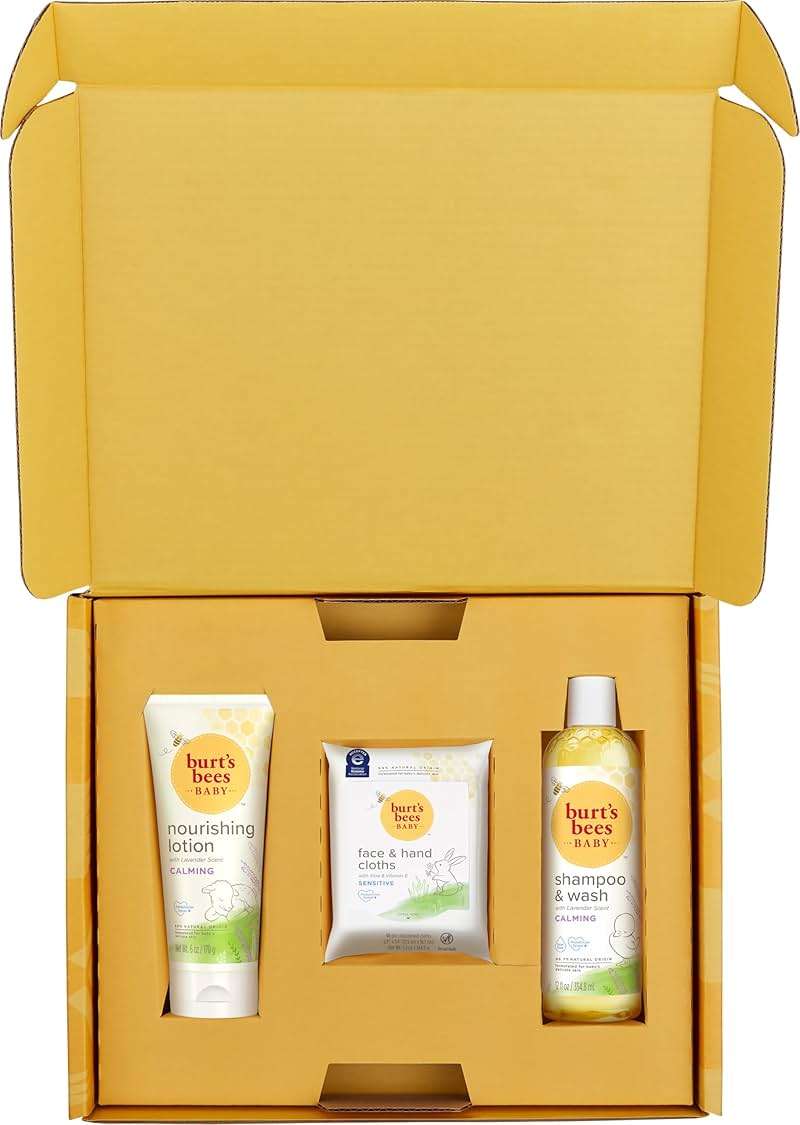 Burt's Bees Baby Gift Set for Baby Showers, Includes Baby Essentials, Shampoo and Wash with Lavender, Body Lotion, Wipes and Cloths, Naturally-Derived Origin Skincare, 3 Count - Image 5