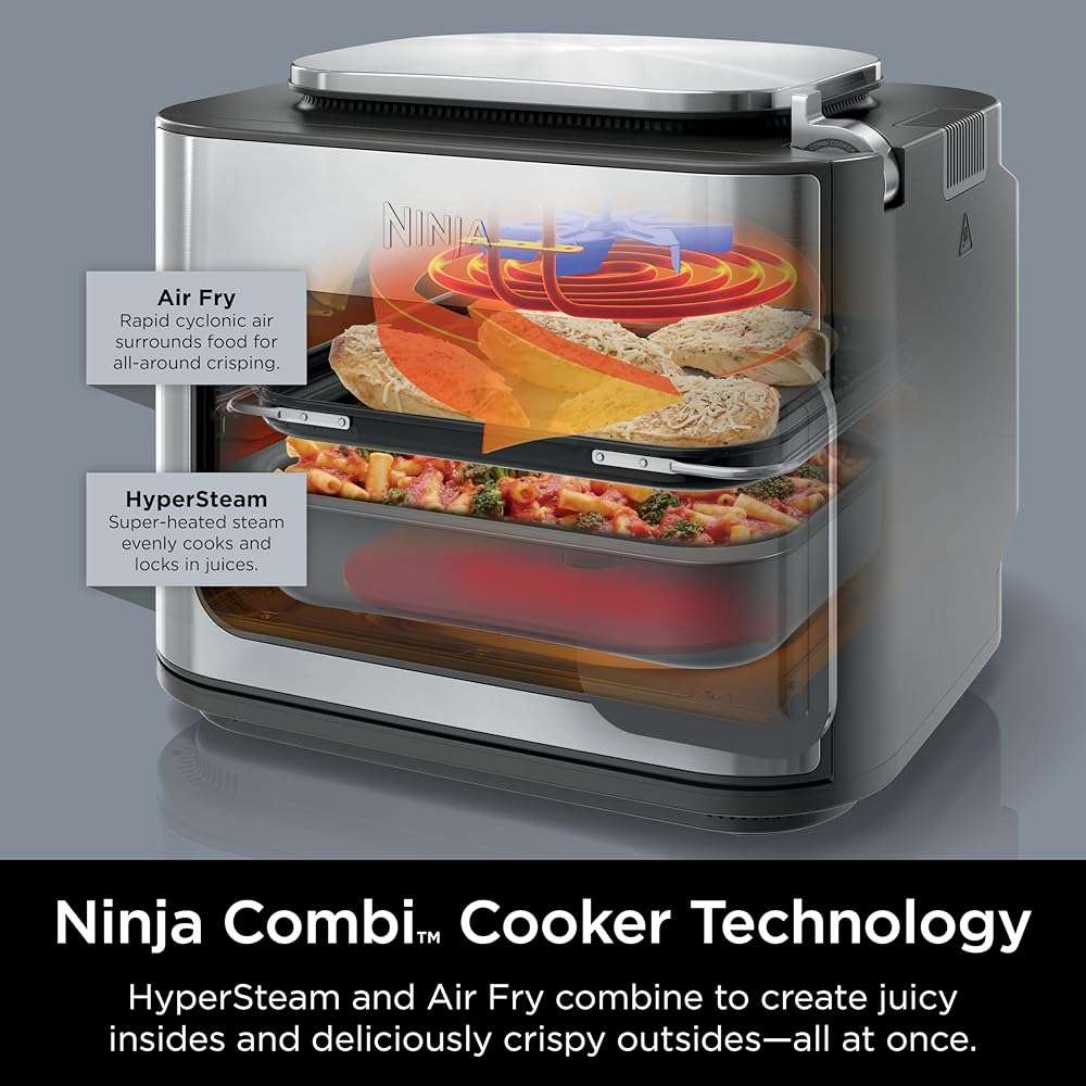 Ninja Combi All-in-One Multicooker, Oven, & Air Fryer, Complete Meals in 15 Mins, 14-in-1 Functions, Combi Cooker + Air Fry, Bake, Roast, Slow Cook and More, 3 Accessories, Stainless Steel, SFP701 - Image 3