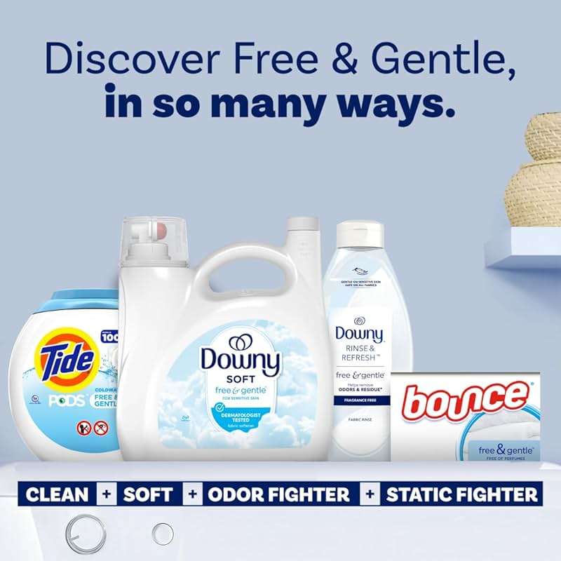 Downy Free & Gentle Liquid Fabric Softener, 140 fl oz, 190 Loads, Hypoallergenic, Sensitive Skin Friendly Fabric Conditioner Liquid - Image 8