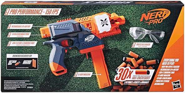NERF Pro Stryfe X Dart Semi-Auto Blaster, Rechargeable LiPo Battery, 30 AccuStrike Half-Length Darts, 15-Dart Magazine, 150 FPS, Eyewear, 14+ (Amazon Exclusive) - Image 15
