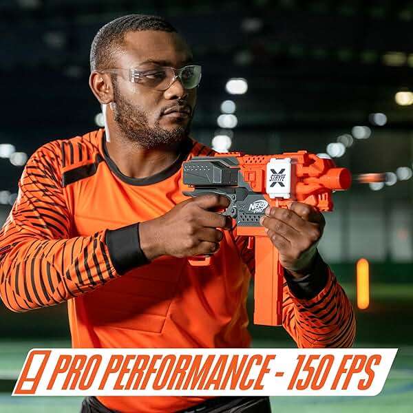 NERF Pro Stryfe X Dart Semi-Auto Blaster, Rechargeable LiPo Battery, 30 AccuStrike Half-Length Darts, 15-Dart Magazine, 150 FPS, Eyewear, 14+ (Amazon Exclusive) - Image 4