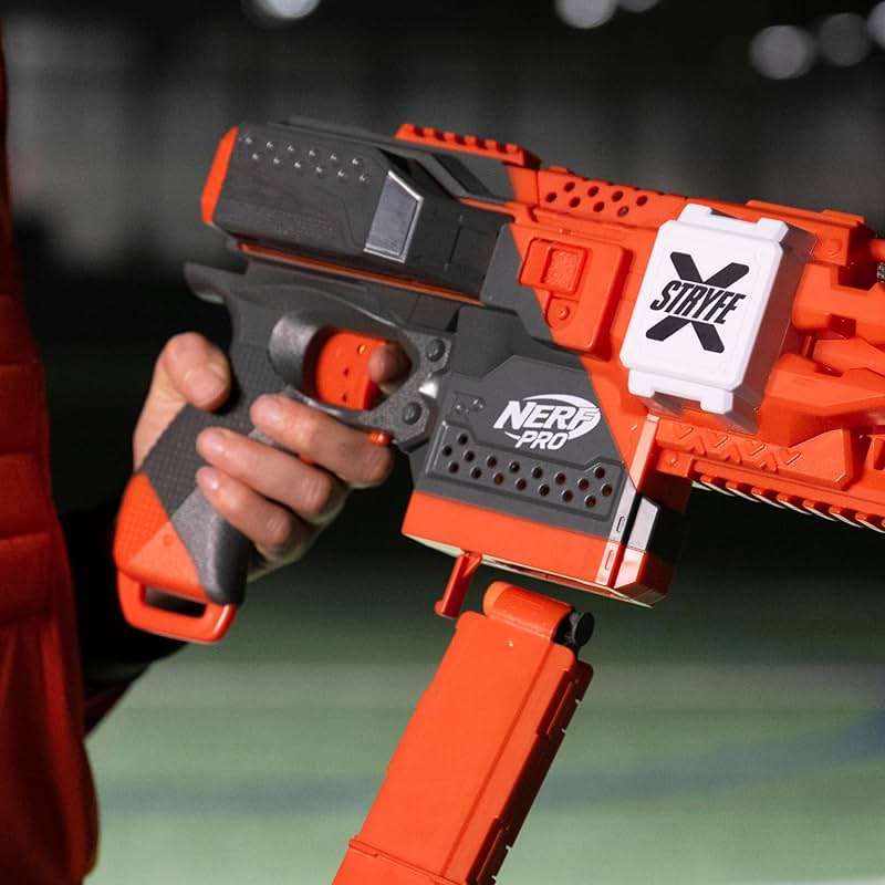 NERF Pro Stryfe X Dart Semi-Auto Blaster, Rechargeable LiPo Battery, 30 AccuStrike Half-Length Darts, 15-Dart Magazine, 150 FPS, Eyewear, 14+ (Amazon Exclusive) - Image 9