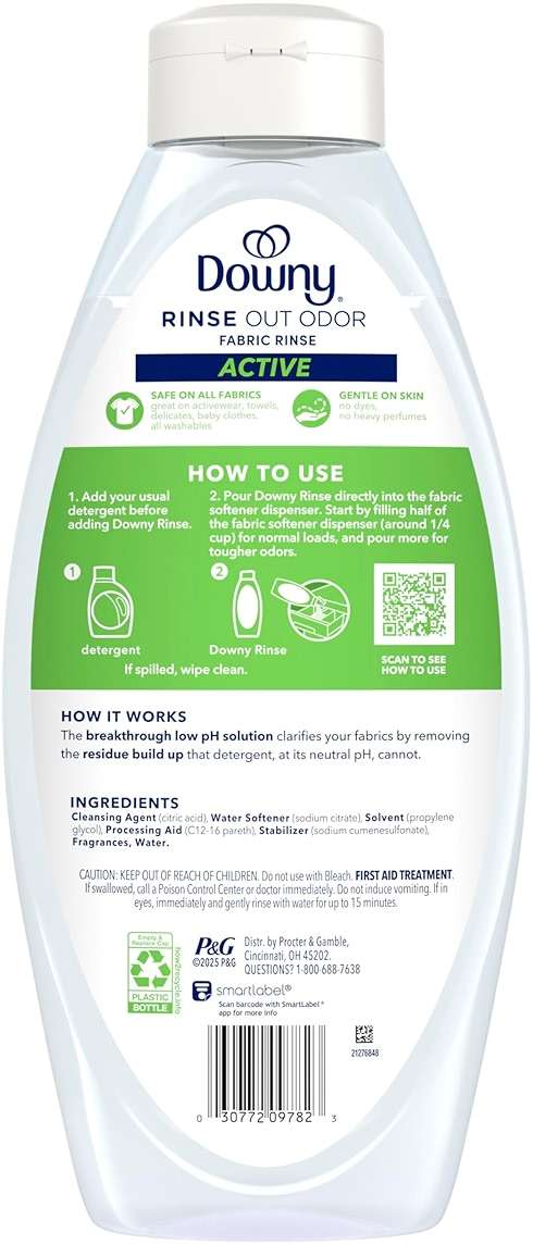 Downy RINSE & REFRESH Laundry Odor Remover and Fabric Softener for Activewear, Active Fresh Scent, 48 oz - Image 12