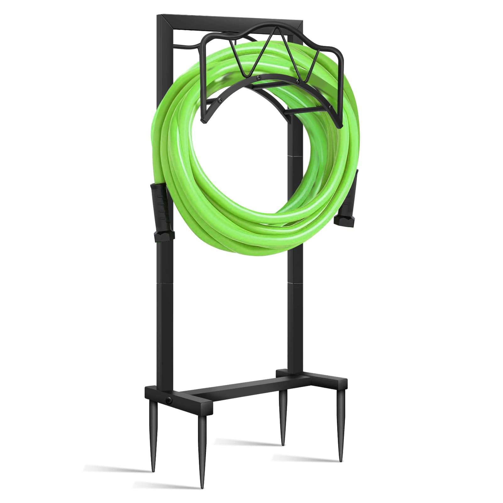 Freestanding Outdoor Garden Hose Holder, Heavy Duty Metal Storage Stand with 4 Spikes, Space Saving Organizer for Patio, Lawn, Backyard, Holds up to 150ft Hose, Black - Image 1