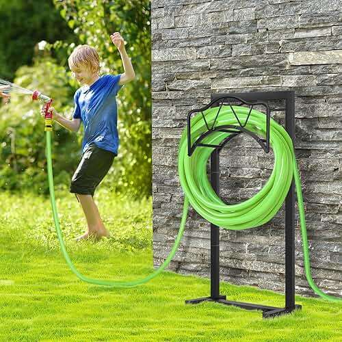 Freestanding Outdoor Garden Hose Holder, Heavy Duty Metal Storage Stand with 4 Spikes, Space Saving Organizer for Patio, Lawn, Backyard, Holds up to 150ft Hose, Black - Image 2