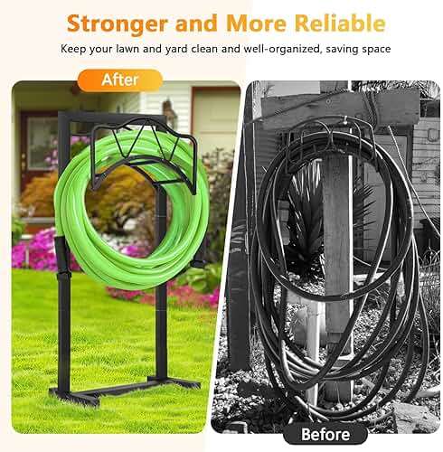 Freestanding Outdoor Garden Hose Holder, Heavy Duty Metal Storage Stand with 4 Spikes, Space Saving Organizer for Patio, Lawn, Backyard, Holds up to 150ft Hose, Black - Image 5
