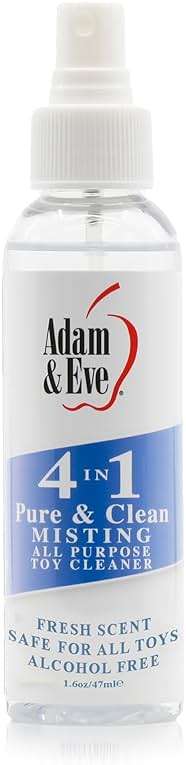 Adam & Eve Sex Toy Cleaner, 4 In 1 Pure And Clean Misting Spray, Fast Acting Misting Spray For Adult Toys, Vibrators, Dildos, Fresh Scent, Water Based Formula Perfect for Gifting, No Residue, 4 oz - Image 1