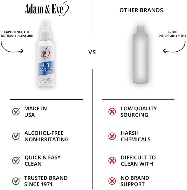 Adam & Eve Sex Toy Cleaner, 4 In 1 Pure And Clean Misting Spray, Fast Acting Misting Spray For Adult Toys, Vibrators, Dildos, Fresh Scent, Water Based Formula Perfect for Gifting, No Residue, 4 oz - Image 4
