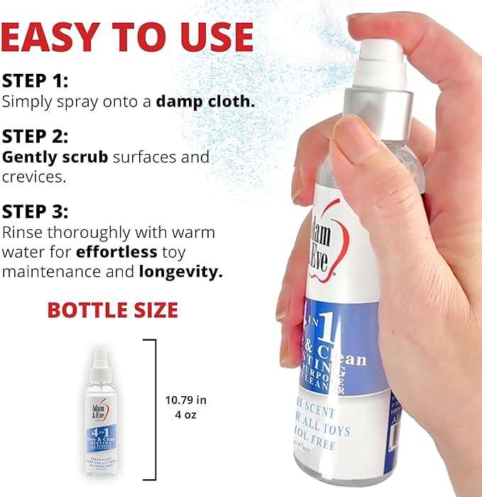 Adam & Eve Sex Toy Cleaner, 4 In 1 Pure And Clean Misting Spray, Fast Acting Misting Spray For Adult Toys, Vibrators, Dildos, Fresh Scent, Water Based Formula Perfect for Gifting, No Residue, 4 oz - Image 5