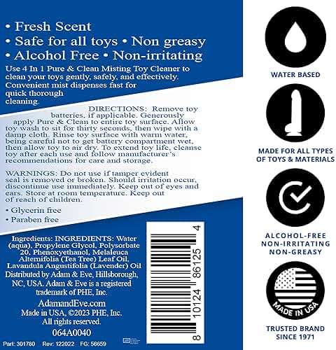 Adam & Eve Sex Toy Cleaner, 4 In 1 Pure And Clean Misting Spray, Fast Acting Misting Spray For Adult Toys, Vibrators, Dildos, Fresh Scent, Water Based Formula Perfect for Gifting, No Residue, 4 oz - Image 6