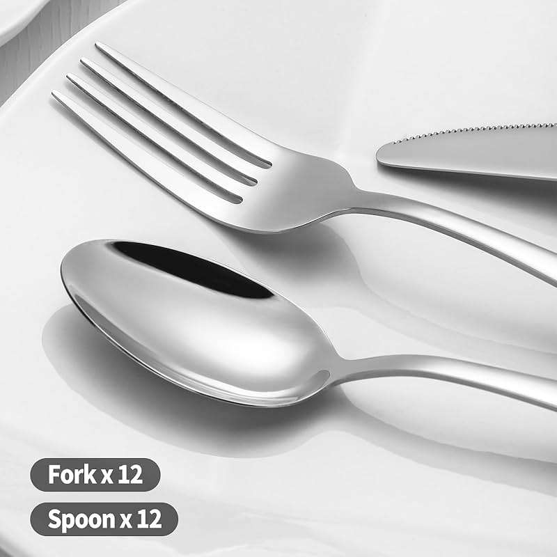 24-piece Forks and Spoons Silverware Set, Amafox Food Grade Stainless Steel Flatware Cutlery Set for Home, Kitchen and Restaurant, Mirror Polished Forks and Spoons Set for 12, Dishwasher Safe - Image 4