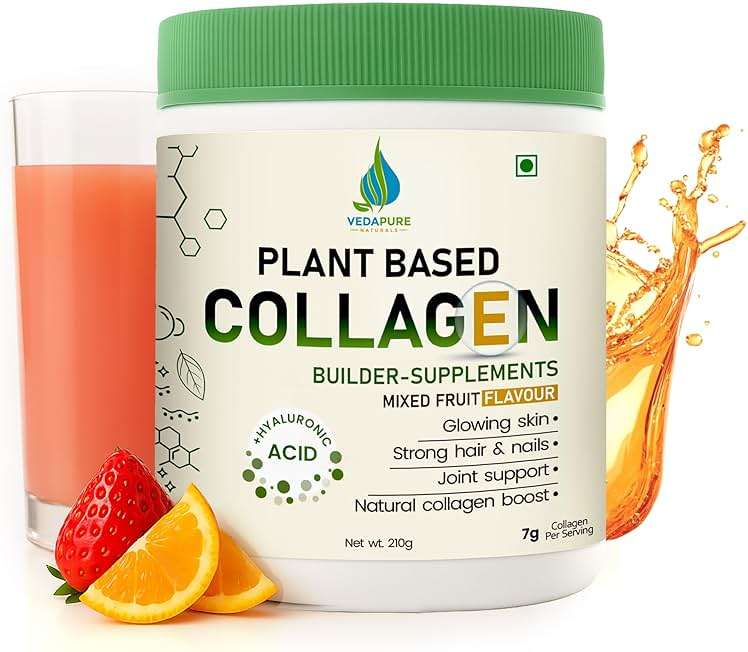 VEDAPURE Plant Collagen Peptides Powder | 7.05 oz Plant Based Vegan Organic Powder peptide Drink Mix with Hyaluronic Acid, Biotion, Vitamin E & C, Healthy Skin, Joints, Hairs, Nails - Image 1