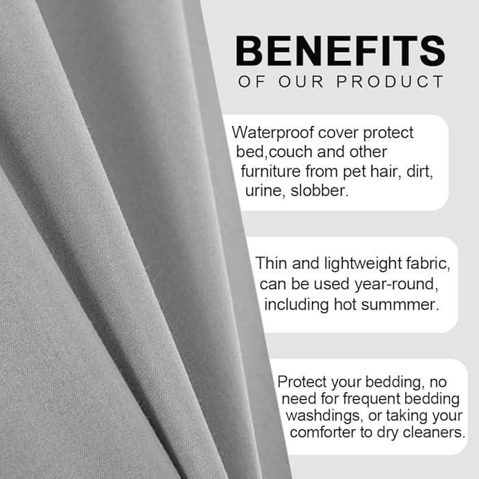 DUJUIKE Waterproof Bed Cover for Dog and Cats,Pet Hair Resistant Bed Sheet Cover, Protective Bed Liner Cover with 100% Waterproof Breathable Thin Fabric (Cal King/King 98 * 90 inch, Grey) - Image 7