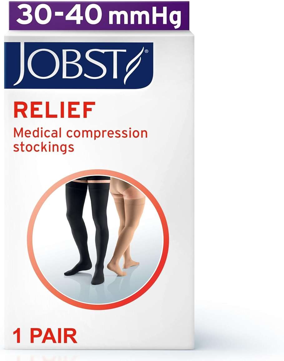 JOBST Relief 30-40 mmHg Compression Stockings, Thigh High Silicone Band, Open Toe | Compression Socks for Women/ Men for Tired - Image 2