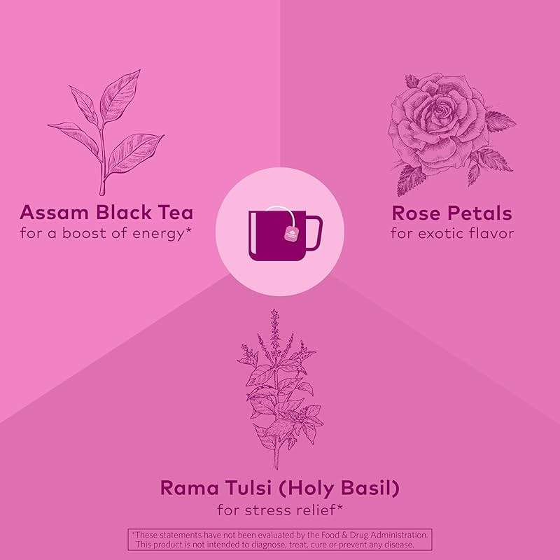 Organic India Tulsi Sweet Rose Assam Black Tea - Stress Relieving & Elevating, 17mg of Caffeine Per Cup, With Ayurvedic Herbs, Vegan, USDA Organic, Non-GMO - 18 Rose Tea Bags (Pack of 6) - Image 5