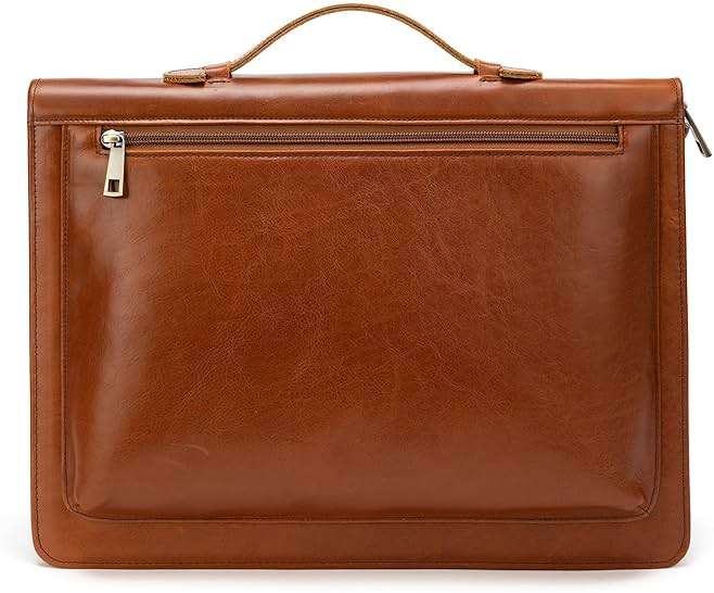 YIWEN Handmade Leather Portfolio with Handle – Zippered Front Pocket, Clip for Letter Size Notepad, Business Travel Padfolio - Image 1