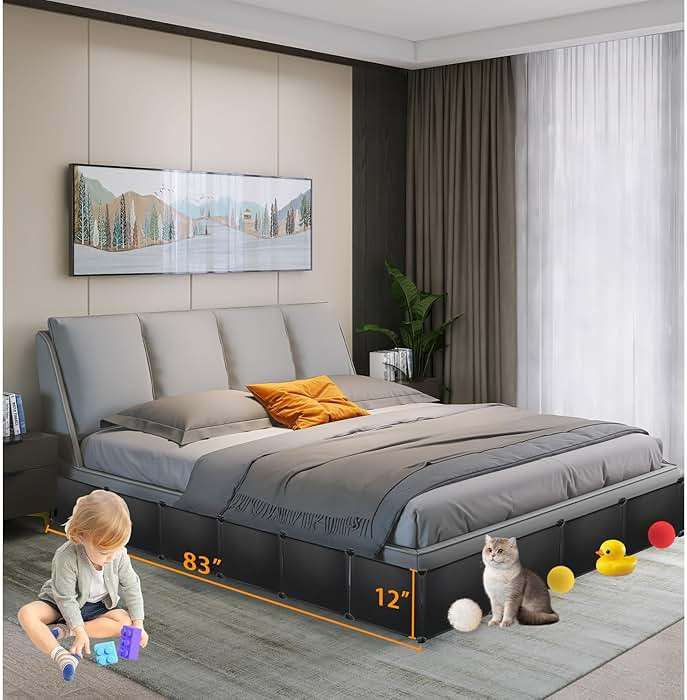 Hiflora 7 Pack Under Bed & Couch Blocker for Pets and Toys - 83" Length, 11.8" Height for One Side of Queen Bed | Includes Sticky Tape, Connectors & Zip Ties - Black - Image 1