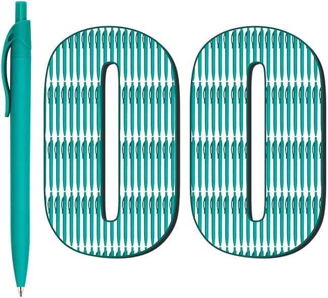 Deegtran 100 Pack No Bleed Teal Blue Barrel Click Pens, Wholesale Retractable Ballpoint Pens, Medium Point, Smooth Ink, 1.0MM Black Ink - Image 1