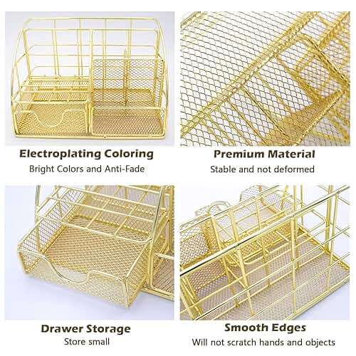 YOLOZAI Office Desk Organizers, Gold 13PCS Office Supplies and Accessories Desk organizer, Acrylic Stapler, Staple Remover, Clips, Scissor, Phone Holder, Pen, Pen Holder - Image 3