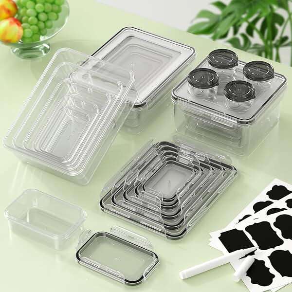 KEMETHY 36-Piece Food Storage Containers with Lids(18 Container & 18 Lid), Plastic Food Containers for Pantry & Kitchen Storage and Organization, BPA-Free, Leak Proof, Reusable with Labels & Pen - Image 2