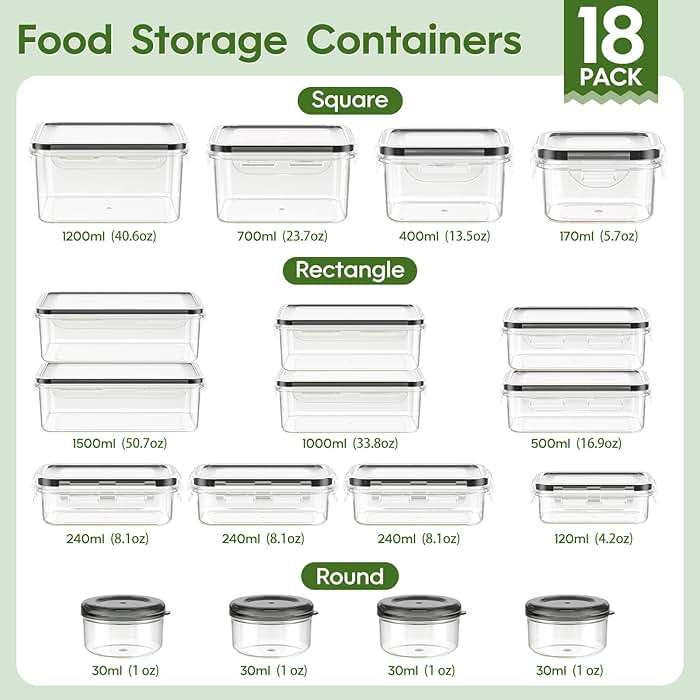 KEMETHY 36-Piece Food Storage Containers with Lids(18 Container & 18 Lid), Plastic Food Containers for Pantry & Kitchen Storage and Organization, BPA-Free, Leak Proof, Reusable with Labels & Pen - Image 3
