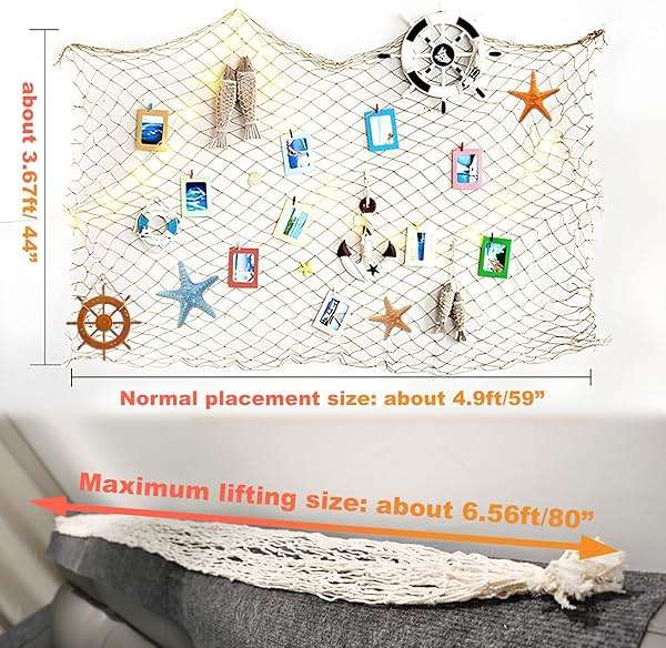 2 Pack Fish Net Decorations for Party, Natural Cotton Hawaiian Table Runner Party Fishing Net Decorative, Nautical Themed Decor Cotton Fishnet Under The Sea Pirate Ocean BeachHalloween Decor - Image 2
