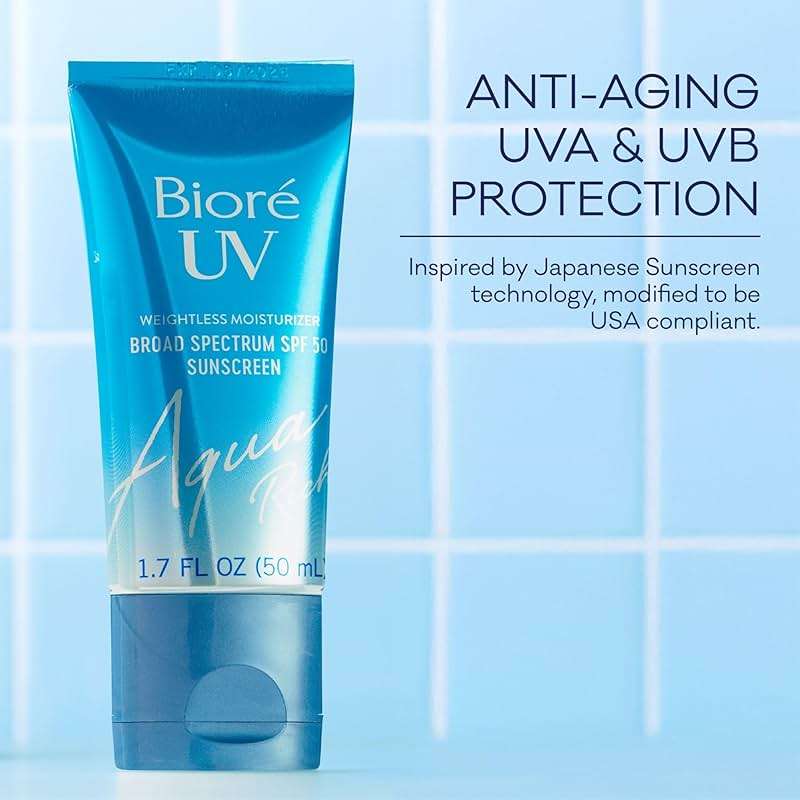 Biore UV Aqua Rich SPF 50 Moisturizing Sunscreen for Face, Oxybenzone & Octinoxate Free, Dermatologist Tested, Vegan, Cruelty Free, For Sensitive Skin, 1.7 Oz, Pack of 3,White - Image 7