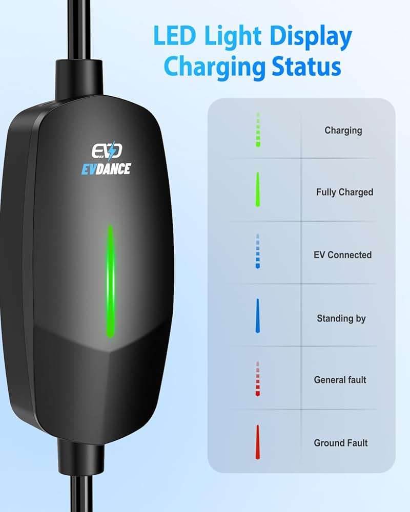 EVDANCE Level 1&2 EV Charger, Electric Vehicle Portable Charger with 25FT Cable, ETL Listed J1772 EVSE for All EVs & PHEVs, 12A 120V/16A 240V(Black, 16A Max | NEMA 5-15&6-20(Standard Home Plug)) - Image 5