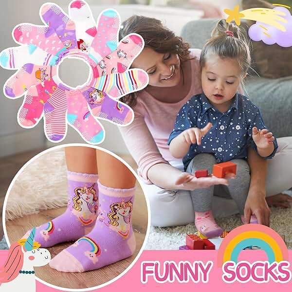 Welwoos Baby Girls Toddlers Grips Socks 12 Pairs Kids Anti Slip Non Skid Animal Funny Cartoon Crew Breathable Cotton Socks - Image 3