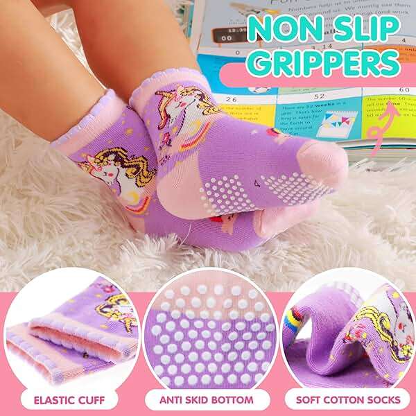 Welwoos Baby Girls Toddlers Grips Socks 12 Pairs Kids Anti Slip Non Skid Animal Funny Cartoon Crew Breathable Cotton Socks - Image 4
