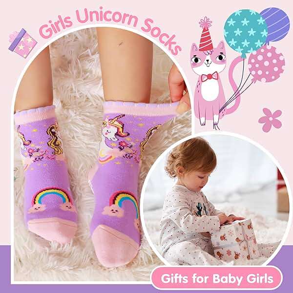 Welwoos Baby Girls Toddlers Grips Socks 12 Pairs Kids Anti Slip Non Skid Animal Funny Cartoon Crew Breathable Cotton Socks - Image 5