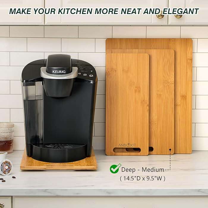 ANBOXIT Bamboo Appliance Slider, Sliding Tray for Coffee Maker, Kitchen Countertop Appliance Rolling Tray, Coffee Pot Slider Tray with Rubber Wheels, Deep - Medium (14.5"D x 9.5"W) - Image 4