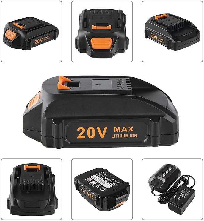 20V 2Packs Replacement Battery and Charger Starter Kit， Cell9102 WA3520 Lithium Battery and Charger WA3742 Compatible with Worx 20-Volt Cordless Power Tools - Image 3