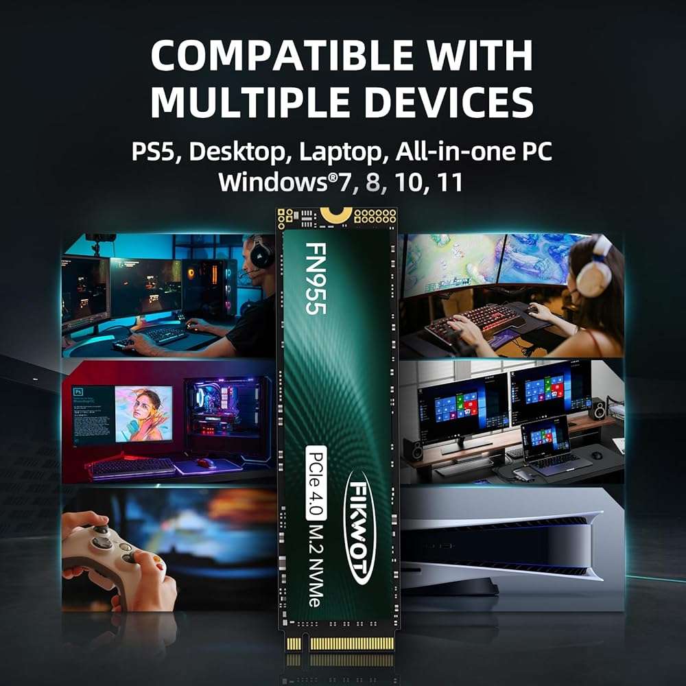 Fikwot FN955 2TB NVMe SSD M.2 2280 PCIe Gen4x4, Up to 7300MB/s, 3D NAND TLC Flash Internal Solid State Drive, Configure SLC Cache, Storage and Memory Expansion for PS5 Laptop Desktop - Image 7
